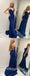 Sexy Royal Blue Sequin Satin Spaghetti Straps V-Neck Lace Up Back Mermaid Long Prom Dresses,PDS0594