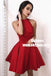 A-Line Halter Neck Pleated Short Red Satin Homecoming Dresses, TYP0922