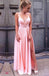 A-Line Spaghetti Straps Long Cheap Pink Prom Dresses with Side Split, TYP1124