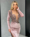 Charming V-neck Mermaid Side Slit Long Sleeve Prom Dresses, PDS0228