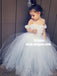 A-Line Off-the-Shoulder White Tulle Flower Girl Dress with Flowers, TYP0930