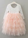 A-Line Scoop Tea-Length 3/4 Sleeves Pink Flower Girl Dresses with Lace Ruffles, TYP1027