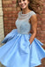 Open Back Blue Cap Sleeve Soop Short Cheap Homecoming Dresses Online, CM564