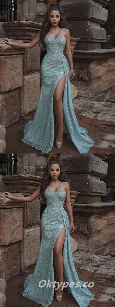 Sexy Sequin Sweetheart Sleeveless Mermaid Side Slit Long Prom Dresses,PDS0447