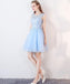 Cute Blue Illusion Lace Cheap Short Homecoming Dresses Online, CM537