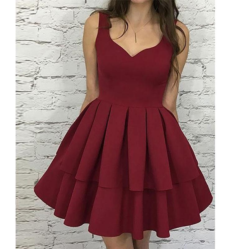 Simple Dark Red V Neck Cheap Homecoming Dresses 2018, CM470