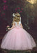 Pink Halter Long Cheap Tulle Flower Girl Dresses With Handmade Flower, TYP1116