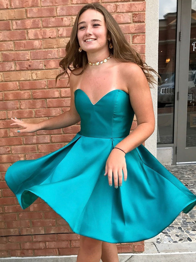 Cute Simple Sweetheart Teal Cheap Homecoming Dresses 2018, CM474