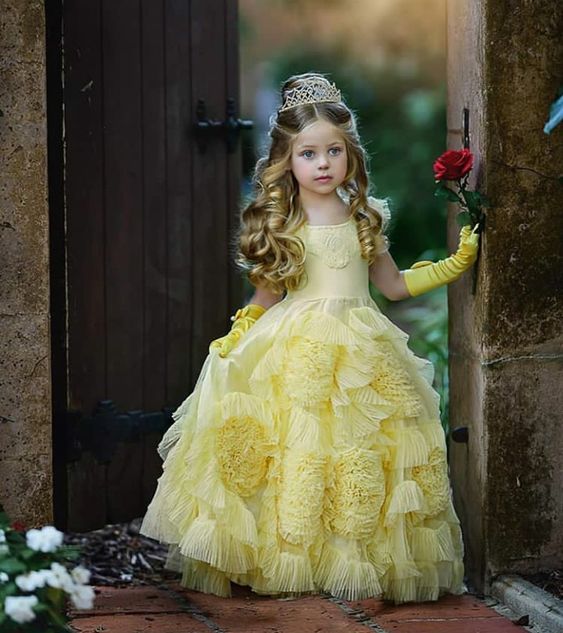 Yellow Cute Tulle Flower Girl Dresses, Beaded Round Neckline Popular Little Girl Dresses, TYP0989