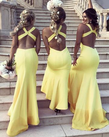 Sexy Long Satin Halter Open Back Mermaid Long Bridesmaid Dresses, TYP1978