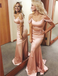 Mermaid Spaghetti Straps Pink Soft Satin Prom Dresses with Beading, TYP1298