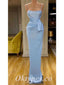 Sexy Blue Satin Spaghetti Straps Mermaid Long Prom Dresses,PDS0731