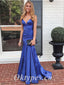 Sexy Royal Blue Soft Satin Spaghetti Straps V-Neck Sleeveless Mermaid Long Prom Dresses,PDS0751