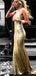 Mermaid V-Neck Backless Gold Sequined Prom Dresses with Appliques, TYP1288