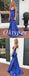 Sexy Royal Blue Soft Satin Spaghetti Straps V-Neck Sleeveless Mermaid Long Prom Dresses,PDS0751