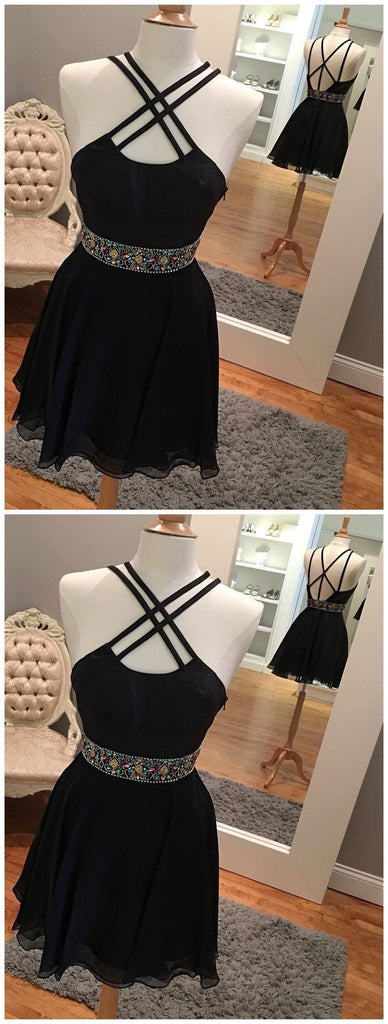 Sexy Backless Short Rhinestone Black Homecoming Dresses 2018, CM485