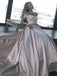 Charming Off-shoulder A-line Satin Lace Long Wedding Dresses, WDS0081