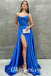 Sexy Satin Spaaghetti Straps sleeveless Lace Up Back Side Slit A-Line Long Prom Dresses, PDS0927