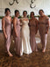 Mismatched V-neck Mermaid Side Slit Long Bridesmaid Dresses, BDS0144