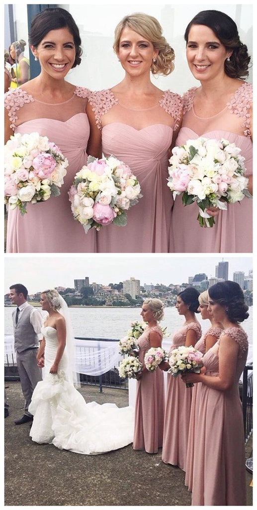 Pretty Hand Made Flowers Charming Long Formal Discount Chiffon Scoop Neck Bridesmaid Dresses for Wedding, TYP0181