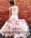 Two Pieces Lace Bodice Printed Flower Skirt Long Evening Prom Dresses, TYP0403