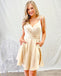 Stylish Soft Satin Spaghetti Straps Short Homecoming Dresses With Pockets, HDS0086