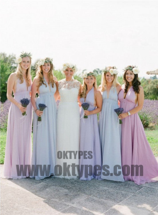 A line Bridesmaid Dresses, Lilac Bridesmaid Dresses, Long Bridesmaid Dresses With Bodice Sleeveless V-Neck, TYP0446