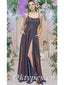 Sexy Shiny Special Fabric Spaghetti Straps Sleeveless Side Slit A-Line Long Prom Dresses With Pocket, PDS0904