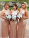 Gold Sequin Mermaid Halter Cheap Long Bridesmaid Dresses Online, TYP0456