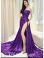 Sexy Purple Satin Sweetheart Sleeveless Side Slit Mermaid Long Prom Dresses ,PDS0620