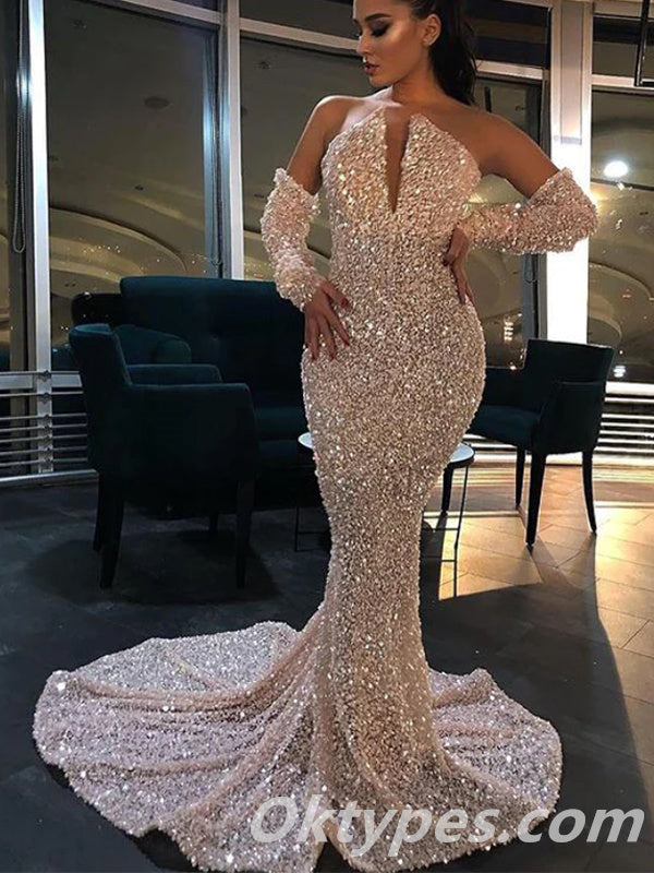 Sexy Charming Sequin Sweetheart V-Neck Mermaid Long Prom Dresses ,PDS0371