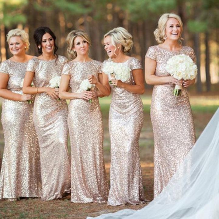 Best Sale Cap Sleeve Sequin Mermaid Gold Bridesmaid Dresses, Long bridesmaid Dresses Online, TYP1131