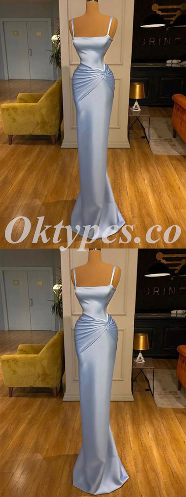 Simple Satin Spaghetti Straps Mermaid Long Prom Dresses,PDS0732