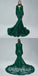 Elegant Dark Green Special Fabric Long Sleeve High Neck Mermaid Long Prom Dresses,PDS0459