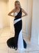 Sexy Black And White Sequin One Shoulder Sleeveless Mermaid Long Prom Dresses,PDS0818