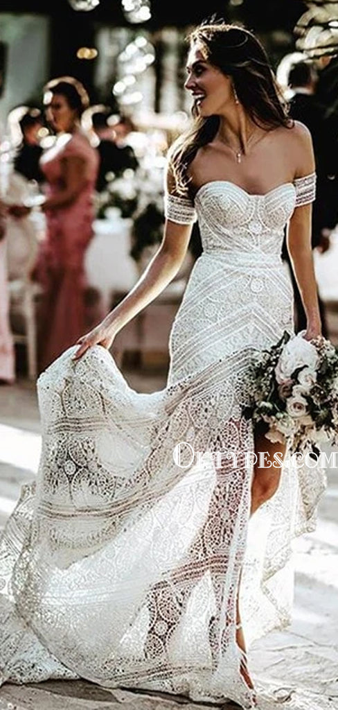 Mermaid Sweetheart Sweep Train Lace Beach Wedding Dresses, Wedding Dresses, TYP0708