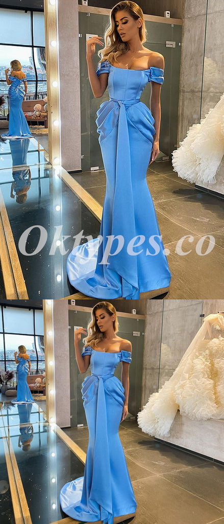 Sexy Satin Off Shoulder Sleeveless Mermaid Long Prom Dresses,PDS0699