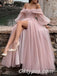 Sexy Tulle Off Shoulder Long Sleeve A-Line Side Slit Long Wedding Dresses,WDS0131