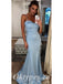 Sexy Satin Spaghetti Srtraps V-Neck Sleeveless Mermaid Long Prom Dresses, PDS0898