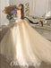 Gorgeous Tulle Off Shoulder V-Neck Sleeveless A-Line Long Prom Dresses/Ball Gown With Applique,PDS0639