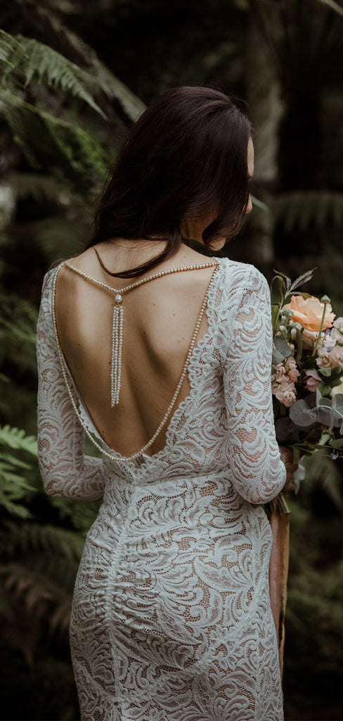 Elegant Open Back Lace Mermaid Long Sleeve Wedding Dresses. TYP1943