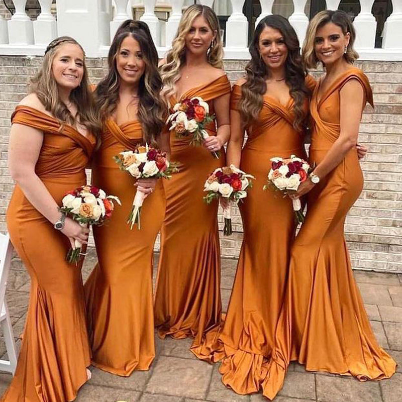 Charming Off-shoulder Mermaid Long Bridesmaid Dresses, BDS0156