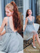 Bling A Line V Neck Light Blue Short Homecoming Dresses With Beading, TYP2030