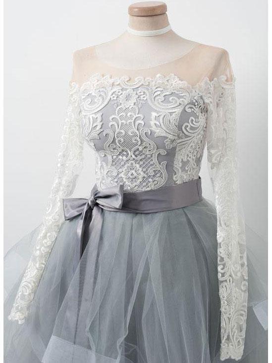 Long Sleeves Lace Grey Short Cheap Homecoming Dresses Online, CM576