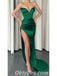 Sexy Satin Sweetheart Sleeveless V-Neck Side Slit Sheath Long Prom Dresses,PDS0406