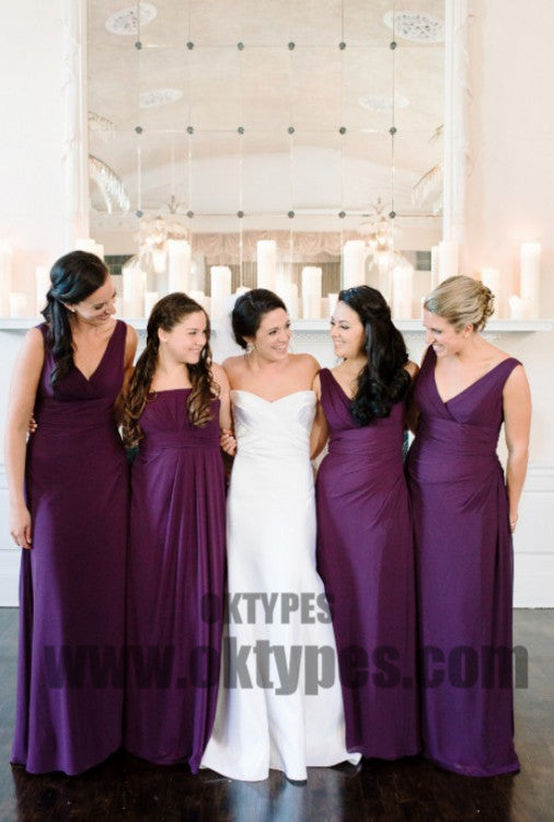 A line Bridesmaid Dresses, Purple Bridesmaid Dresses, Long Bridesmaid Dresses With Bodice Sleeveless V-Neck, TYP0448