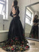 Two Piece Black Prom Dresses, Long Sleeve Prom Dresses, Open-back Prom Dresses, Appliques lace Prom Dresses,TYP0305