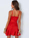 Simple Spaghetti Strap Red Satin A-line Cheap Short Homecoming Dresses, HDS0025