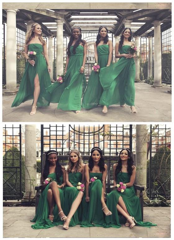 On Sale Side Split Straight Neckline Green Chiffon Pleating Long Wedding Guest Dresses, TYP0149