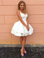 White Satin Princess/A-Line Spaghetti Straps Lace up Homecoming Dresses, HDS0092